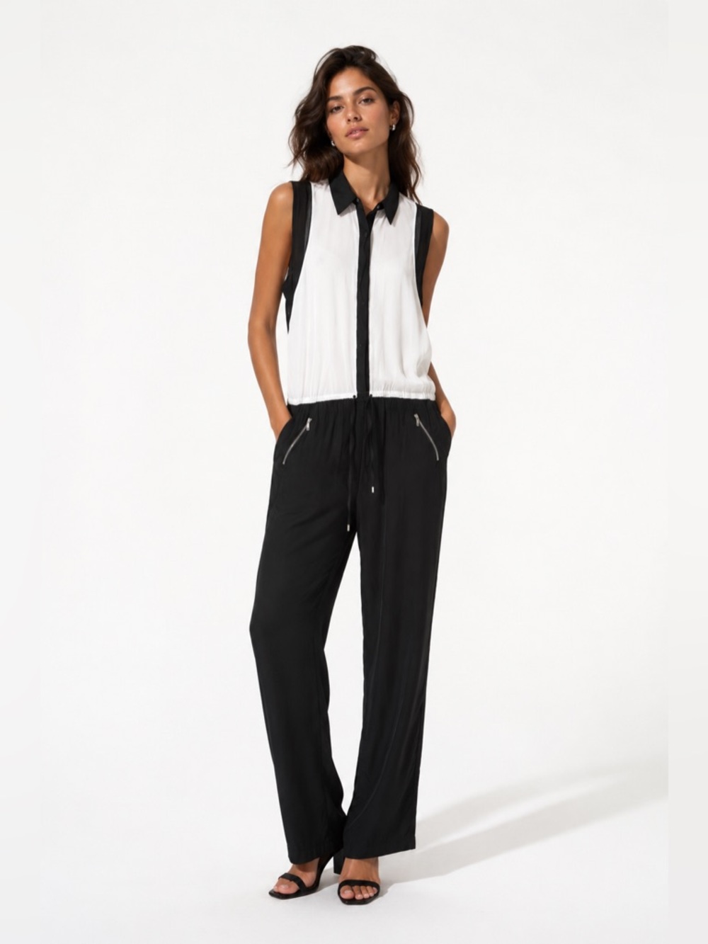 Target Black & White Sleeveless Zip-Front Jumpsuit